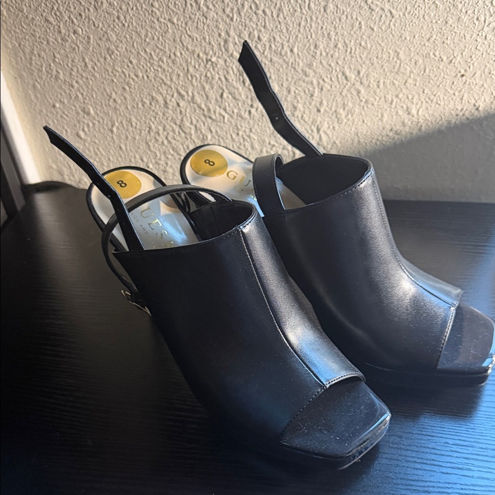 Guess Black Slingback Peep Toe Heels